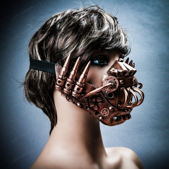 Steampunk Mouth Cover Jaw Mask Copper Robot Cosplay Party Halloween Face Mask - Picture 8 of 8